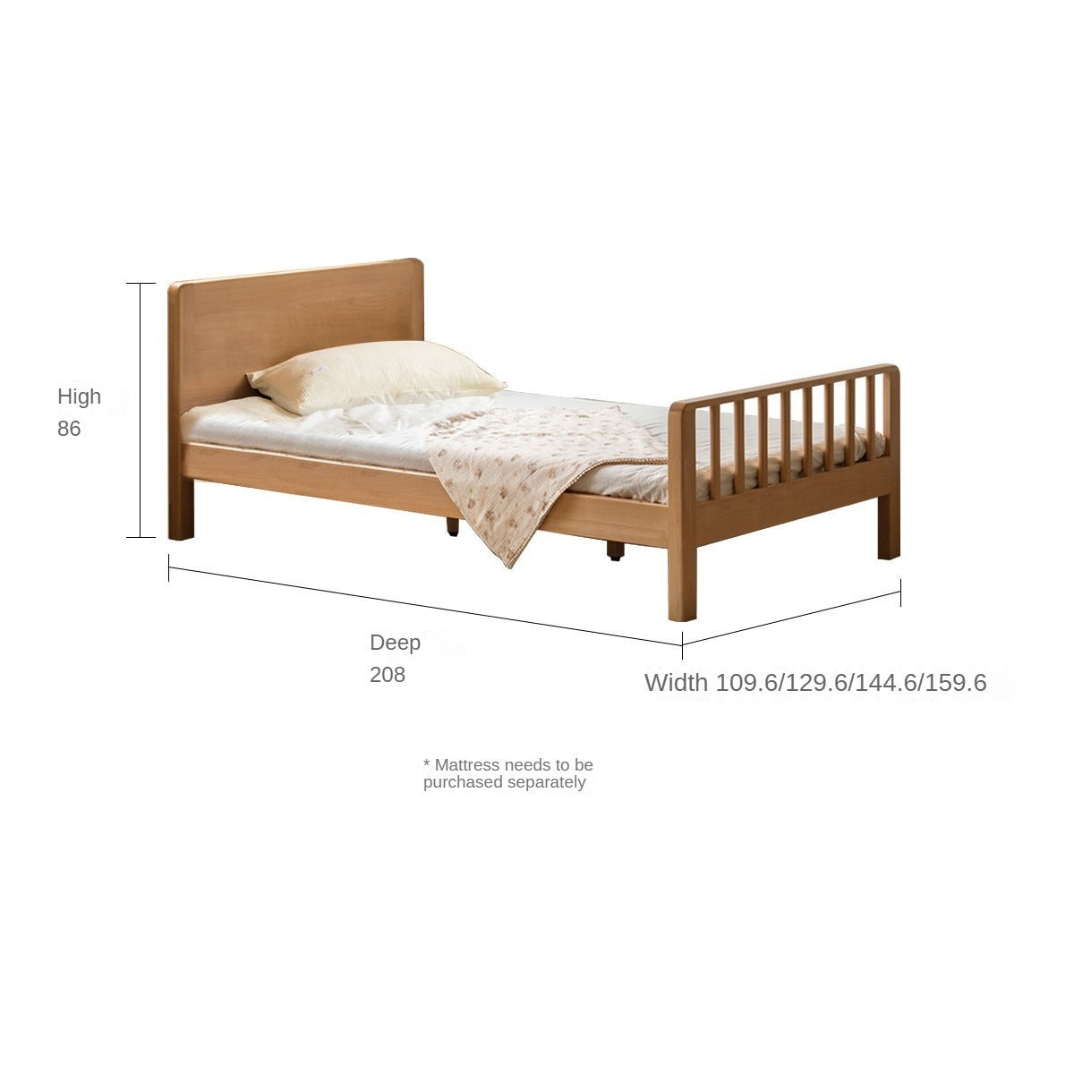 Beech Solid Wood Children's Bed for Boys and Girls Spliced Bed with Guardrail<