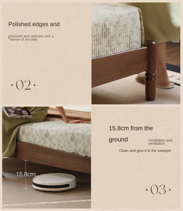 Black Walnut, Poplar Solid Wood Big Bed Retro French