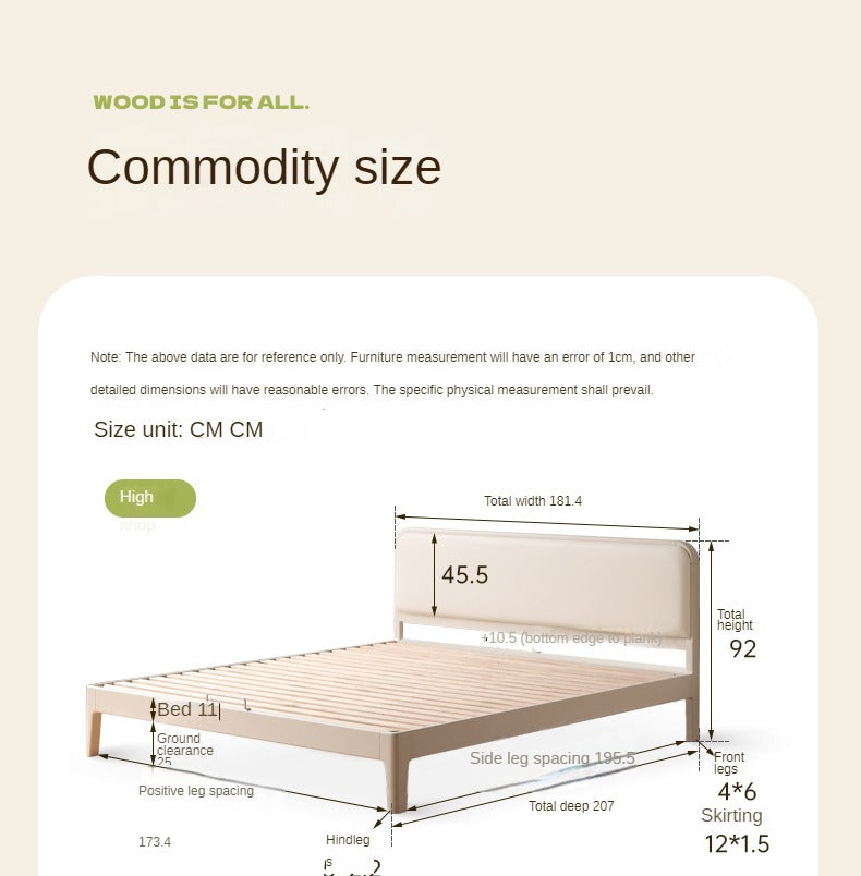 Rubber Wood Solid Wood Soft Bed Cream Style