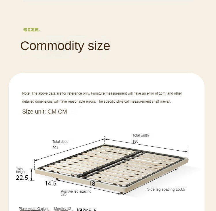 Poplar solid wood platform bed, headboard-free bed