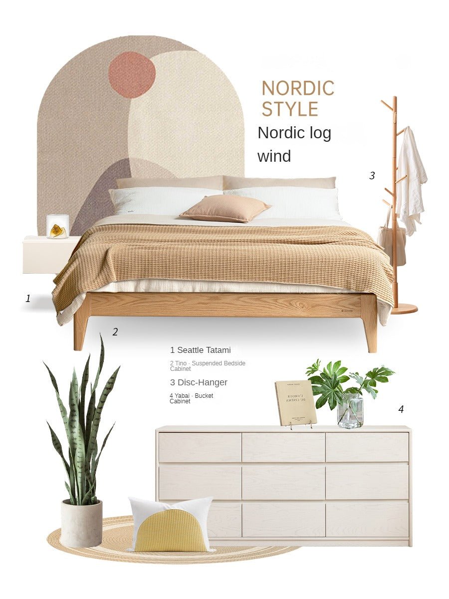 Oak, Ash Solid Wood Platform Bed, Headboard-Free Bed Modern Minimalist