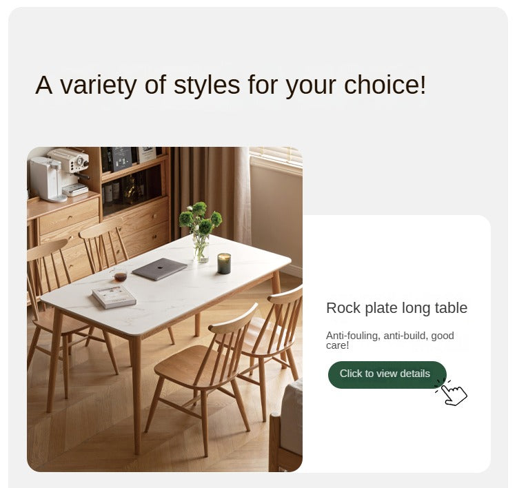 Oak Solid Wood Dining Table With Rock Slab Surface