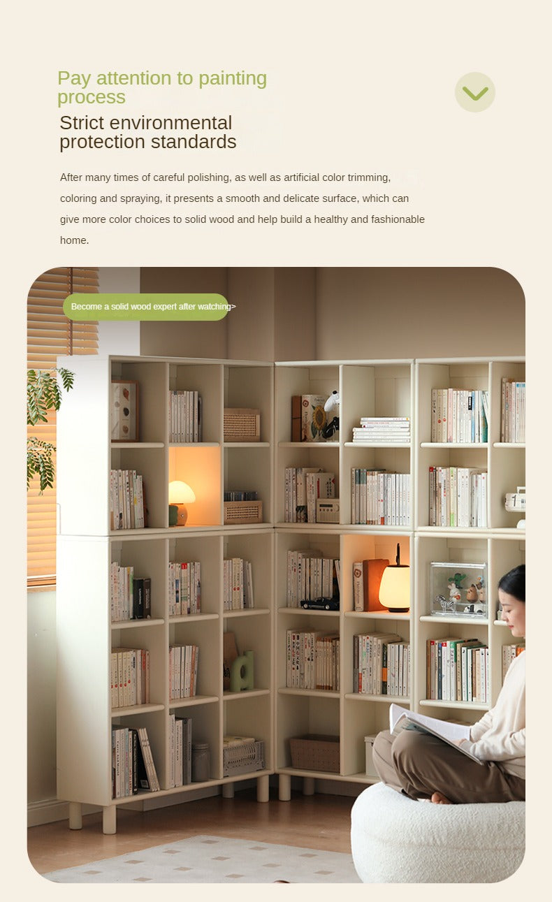Poplar Solid Wood Bookcase Free Combination Cream Style