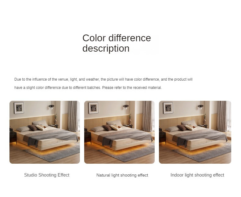 Leather platform bed, headboard-free floating bed cream style