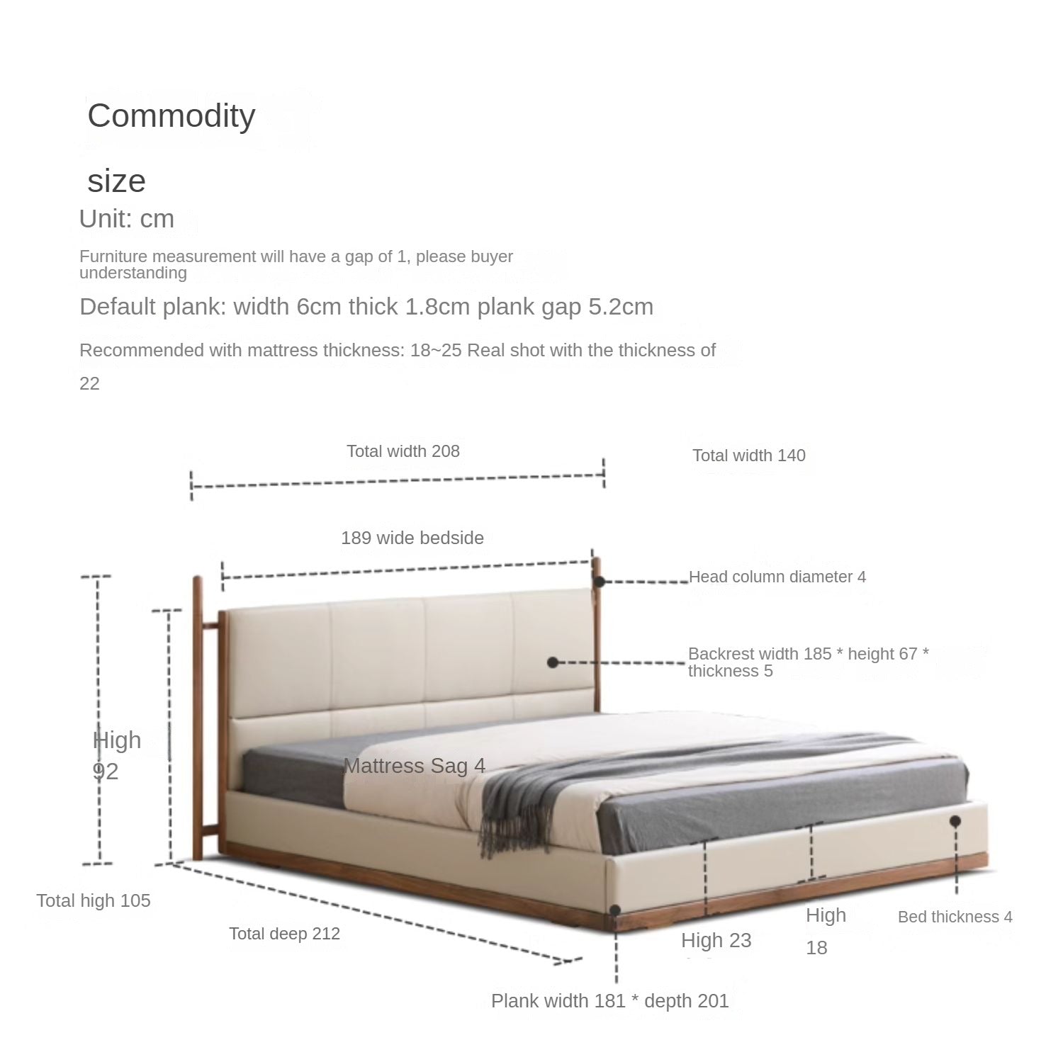 North American Black Walnut Bed Modern Light Luxury Top Layer Cowhide Soft Bed
