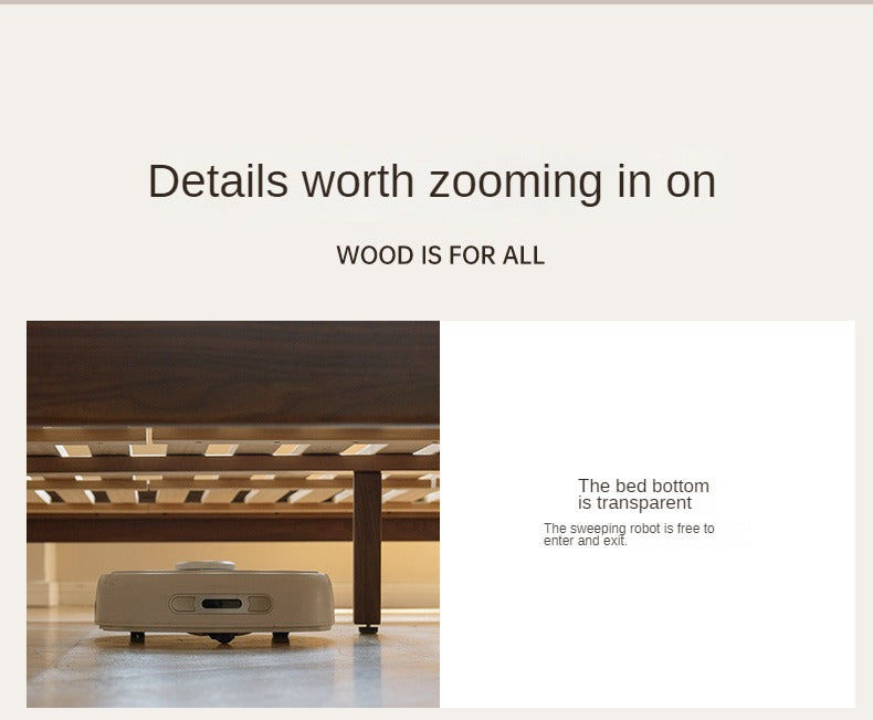 Teak, Black Walnut Solid Wood Bed Leather Soft Bed with Socket