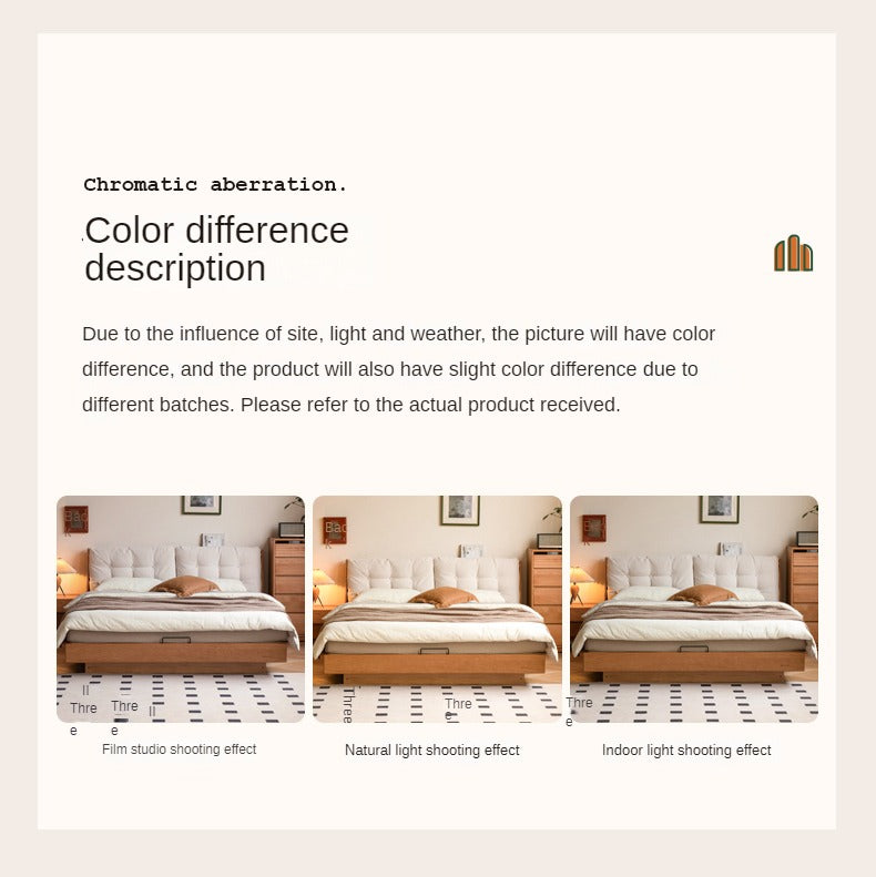 Cherry Solid Wood Box Bed Top Genuine Leather, Corduroy Suspended Bed