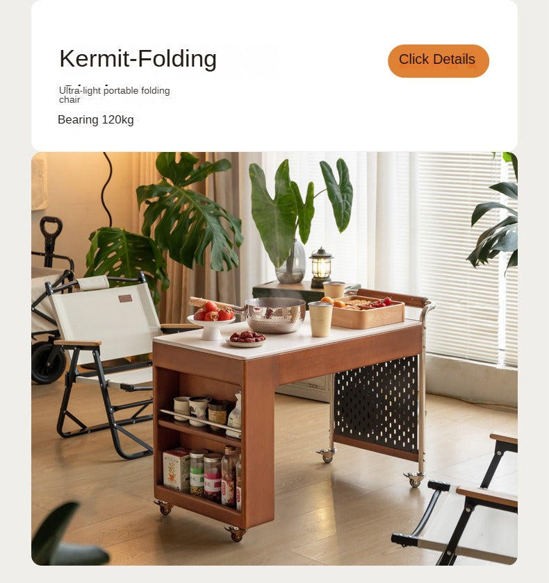 Poplar Solid Wood Coffee Table, Mobile Side Table for Making Tea Around The Stove.