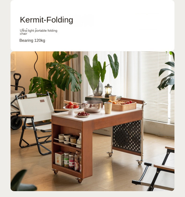 Tulipwood Solid Wood Mobile Side Table for Making Tea Around The Stove.