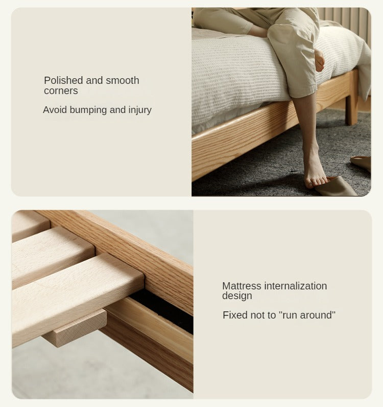 Oak, Beech Solid Wood With Light And Bookshelf Bed