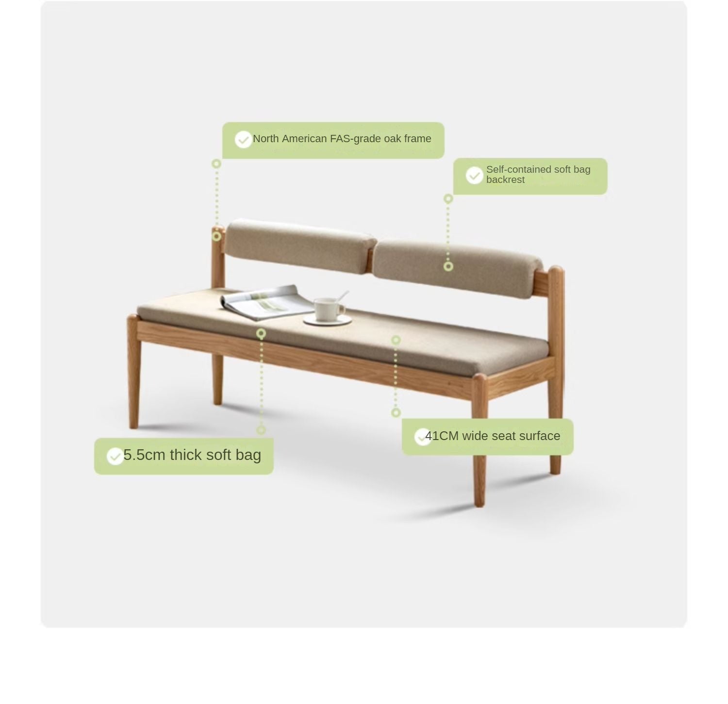 Black Walnut, Oak Solid Wood Soft Bench