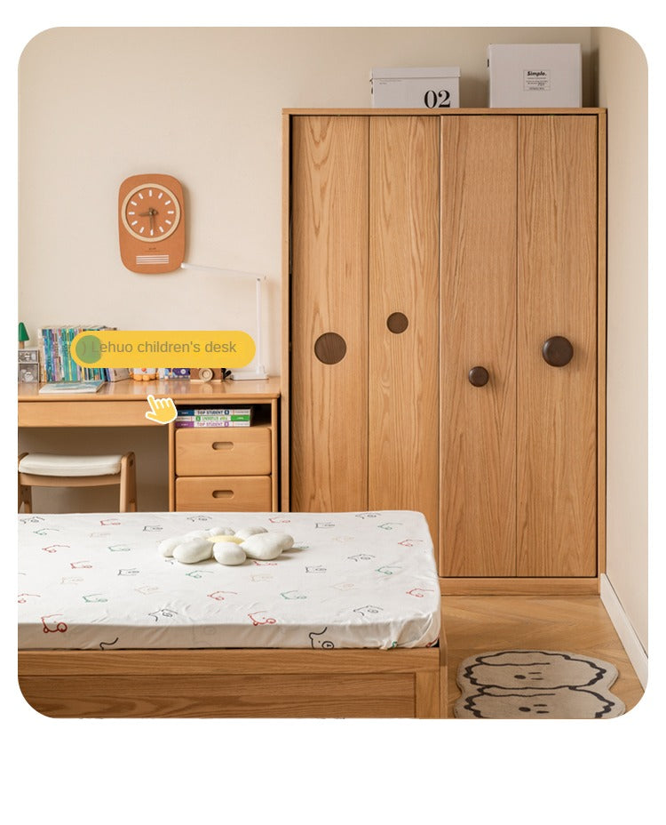 Oak Solid Wood Children's Sliding Door Wardrobe
