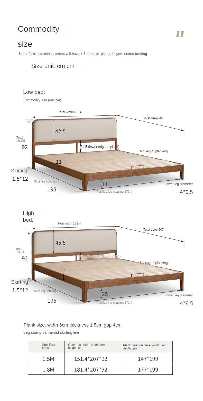 Rubber wood, Oak Solid Wood Bed Technology Fabric
