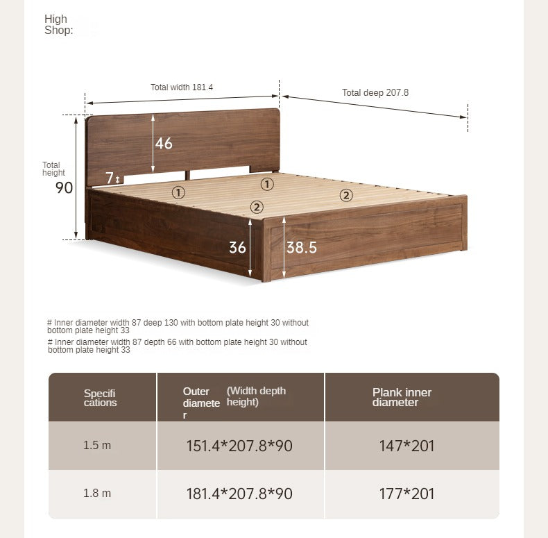 Black Walnut, Oak Solid Wood Bed Box Modern