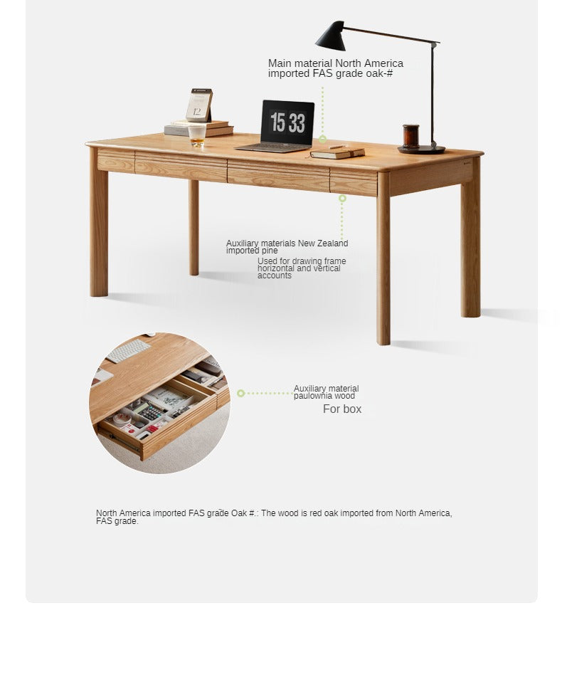 Oak, Ash Solid Wood Long Office Desk