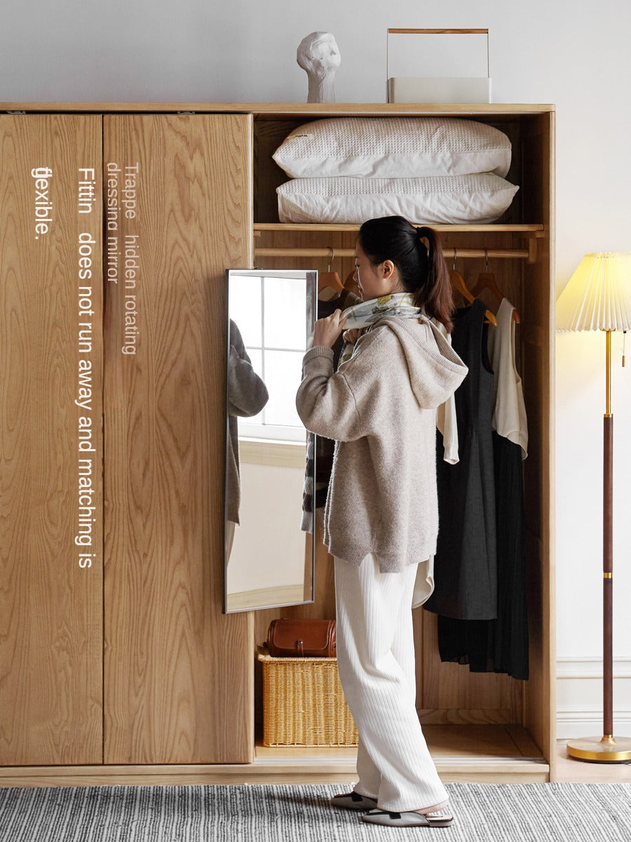Oak, Ash Solid Wood Wardrobe Sliding Door.