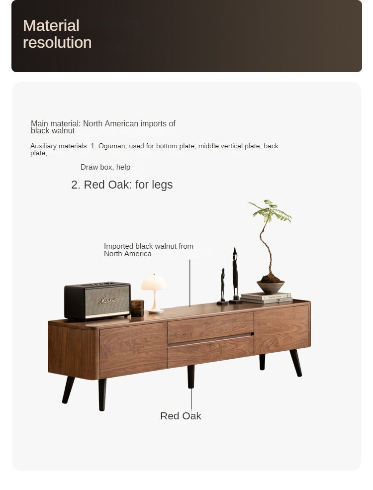 Black Walnut, Golden Sandalwood Solid Wood TV Cabinet Modern Simple.