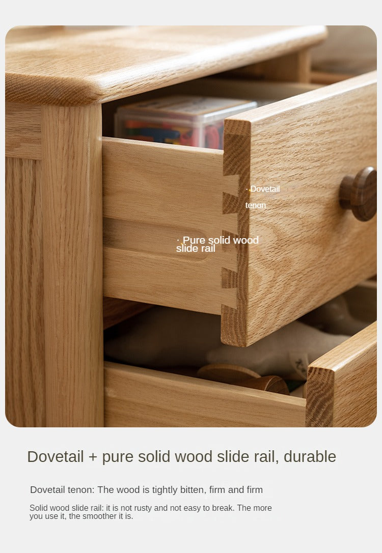 Oak, Beech Solid Wood Two-Drawer Nightstand