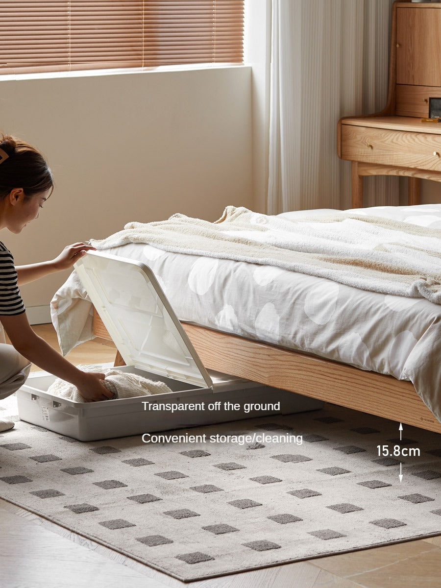 Oak Solid Wood Genuine Leather, Tech Fabric Bed