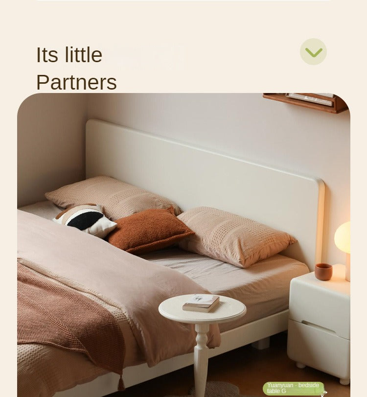Poplar, Rubberwood Solid Wood Bed Modern Simple Cream Style