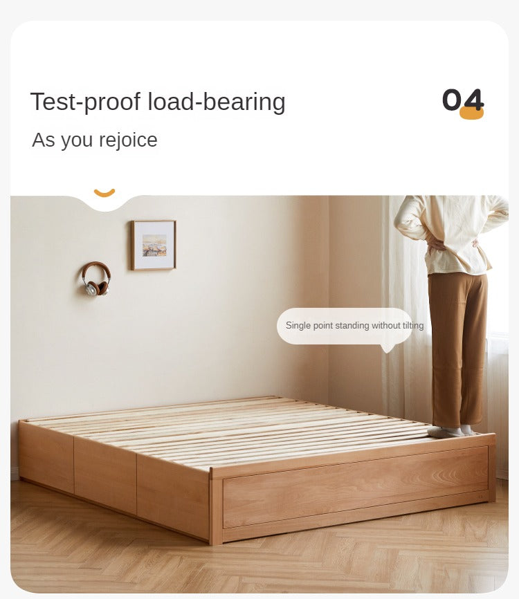 European Beech solid wood platform bed, headboard-free bed with drawer box bed.
