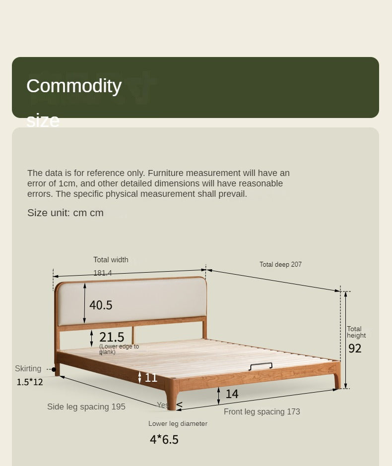 Cherry Solid Wood Technology Fabric Soft Modern Bed