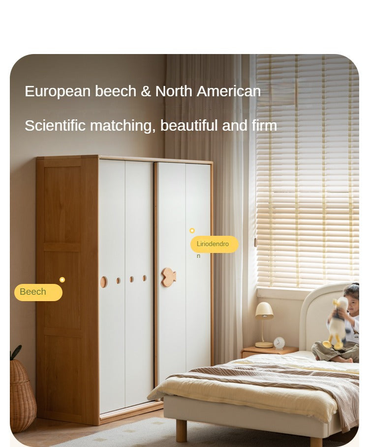 Beech Solid Wood Kids Wardrobe Sliding Door