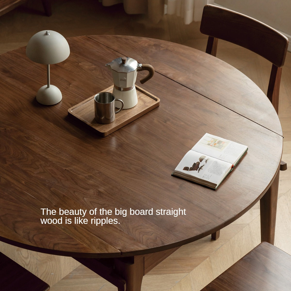 Black Walnut, Oak Solid Wood Modern Folding Round Dining Table
