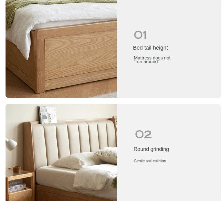 Ash Solid Wood Genuine Leather, Technical Cloth Box Storage Bed