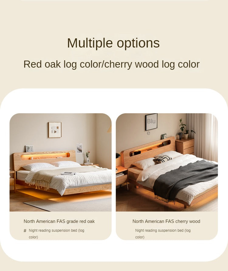 Oak Solid Wood Bed Cream Suspension Bed Luminous