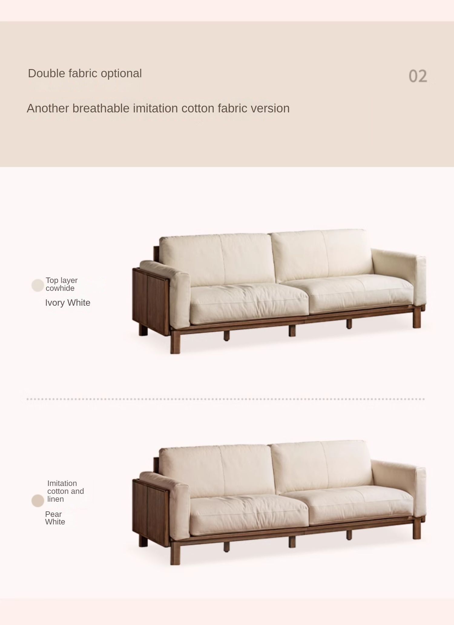 Black Walnut, Ash Solid Wood Leather High Back Sofa,