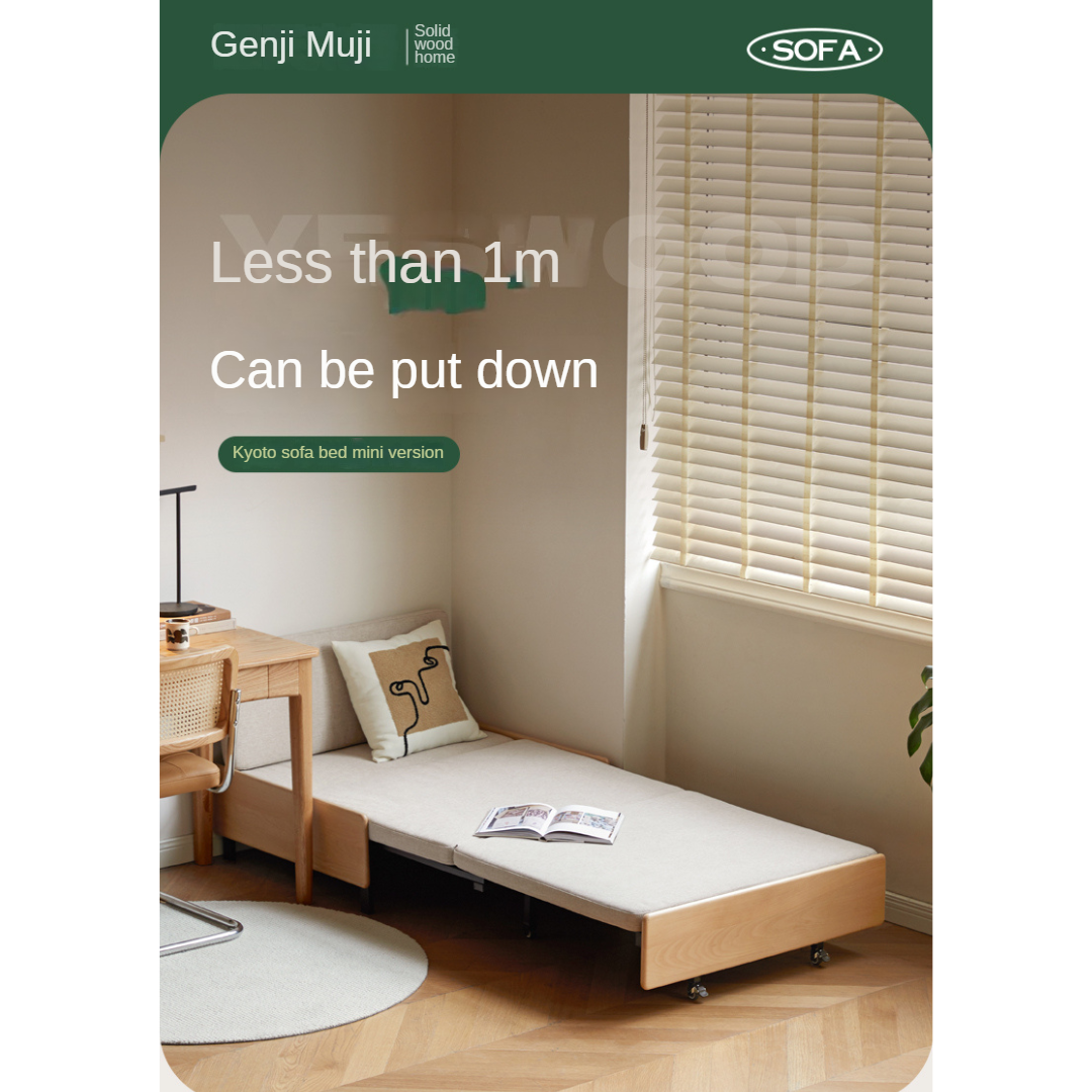Beech Solid Wood Sofa Ull Out Retractable Single Bed.