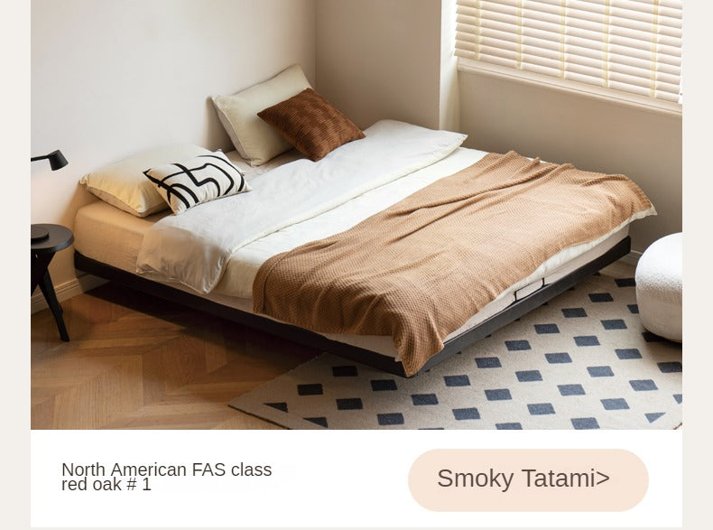 Black Walnut, Oak Solid Wood platform bed, headboard-free Suspended Bed