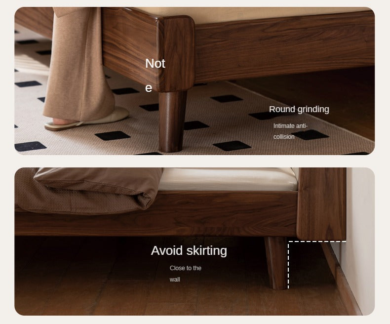 Black Walnut Solid Wood leather Simple High Soft Back Bed