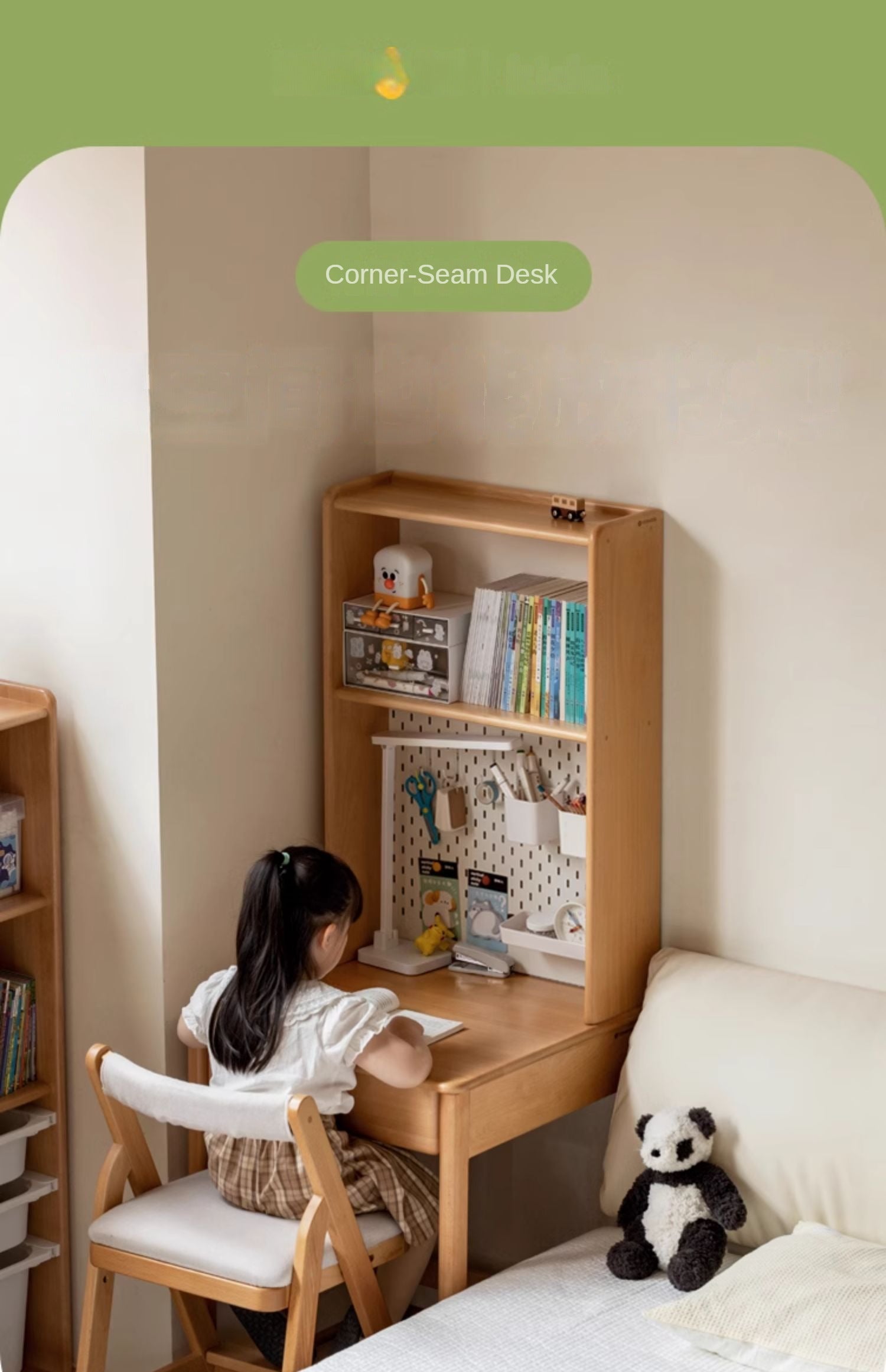 Beech, Rubber Solid Wood Children's Desk Bookshelf Integrated