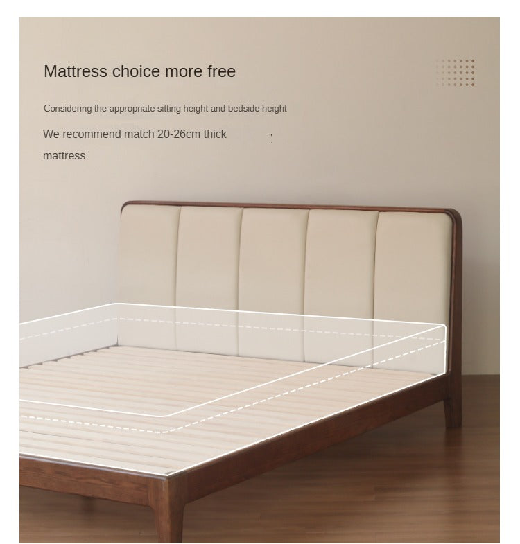Oak, Rubberwood Solid Wood Genuine Leather, eco Leather Bed Modern