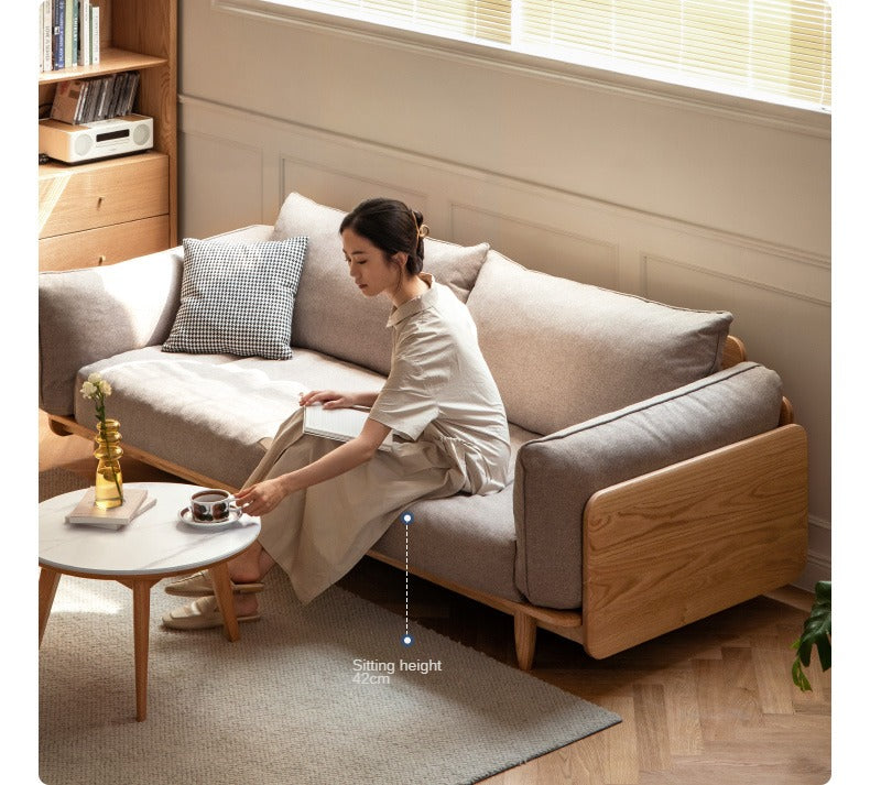 Oak, Ash Solid Wood Sofa Genuine Leather, Fabric.
