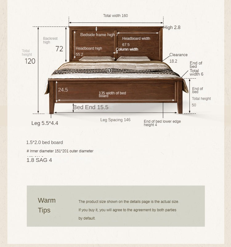 Black walnut solid wood American retro bed