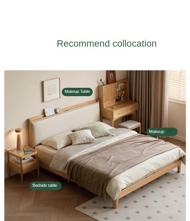 Oak Solid Wood Technology Cloth Modern and Simple Bed