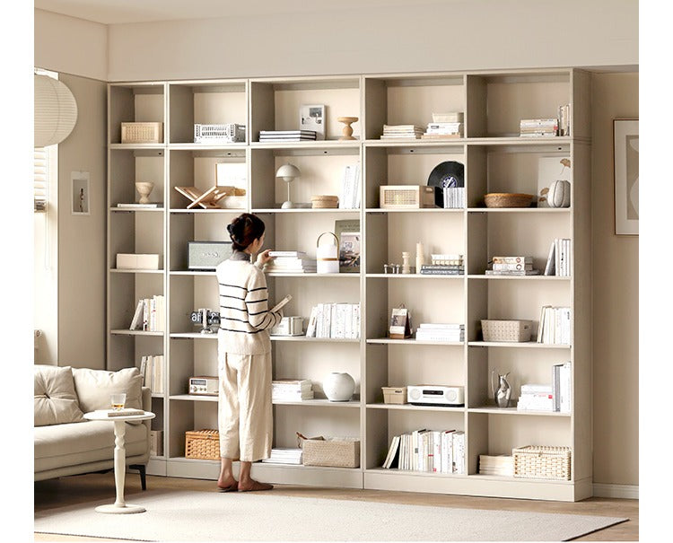 Oak Solid Wood Bookcase Full Wall Bookshelf Light Luxury Display Cabinet.