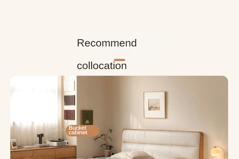Oak, Ash Solid Wood Genuine Leather Soft Bed