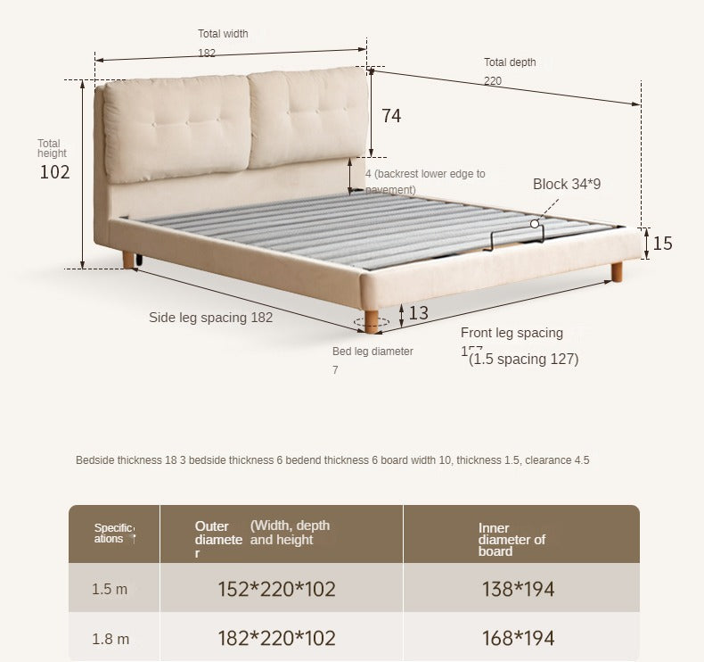 Fabric Soft Bed White Cream Style