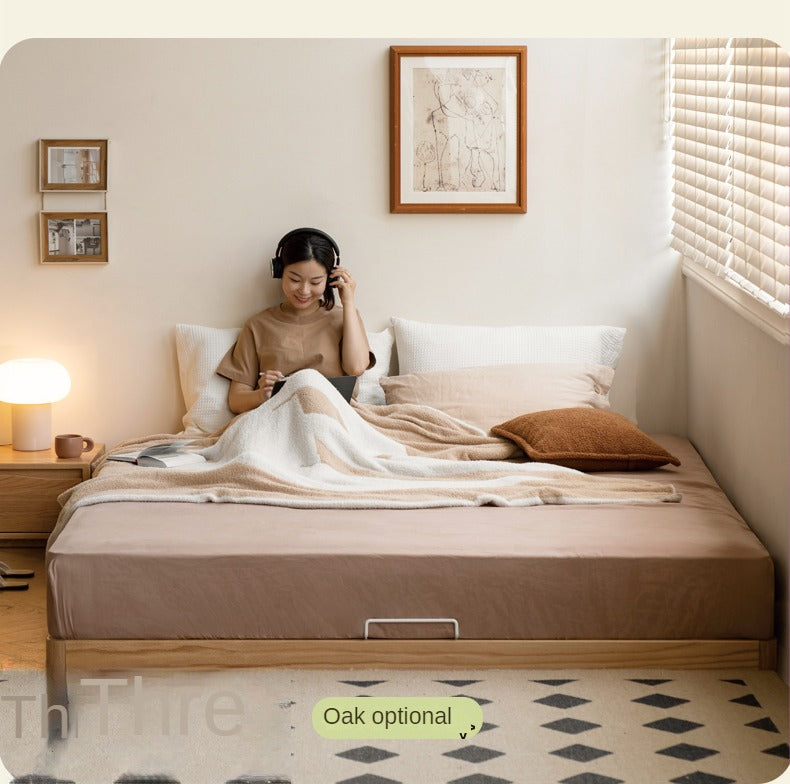 Birch solid wood platform bed, headboard-free bed floor bed cream style