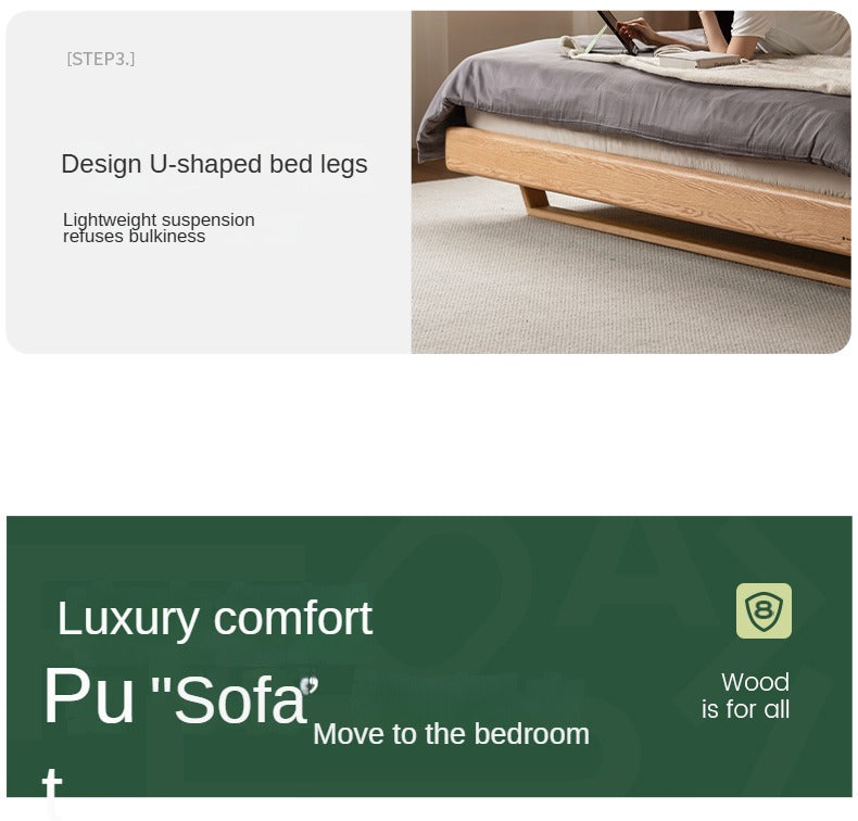 Oak, Ash Solid Wood Leather Soft Bed Italian Light Luxury.