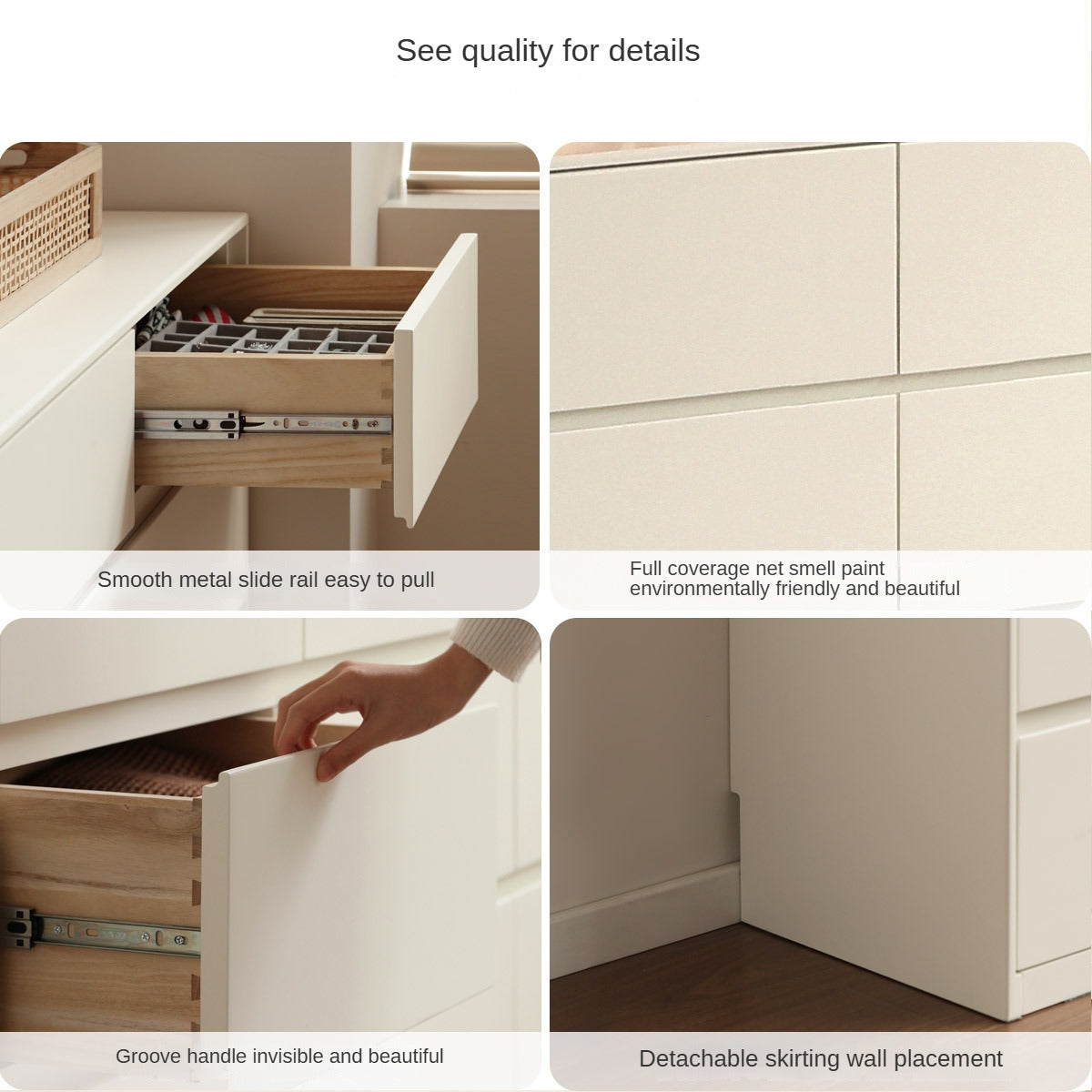 Solid Rubberwood Cream Style Chest of Drawers
