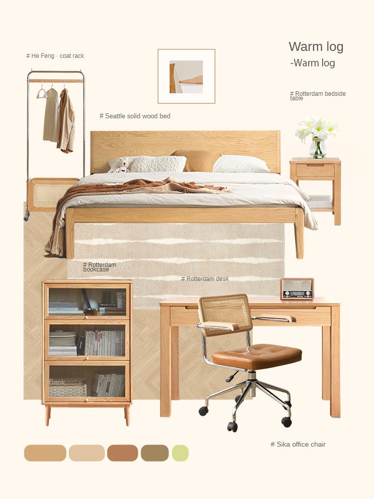 Oak, Beech Solid Wood, Solid RubberWood Nightstand.