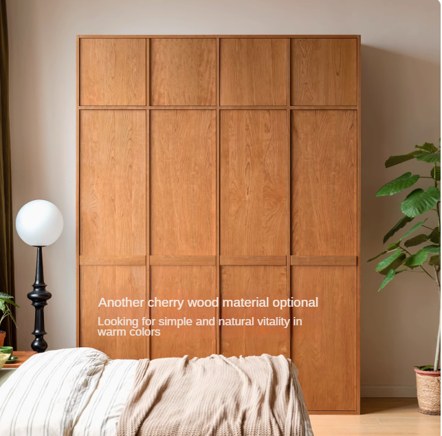 Oak, Cherry Wood, Black Walnut Solid Wood Retro Style Skeleton Line Large Wardrobe.