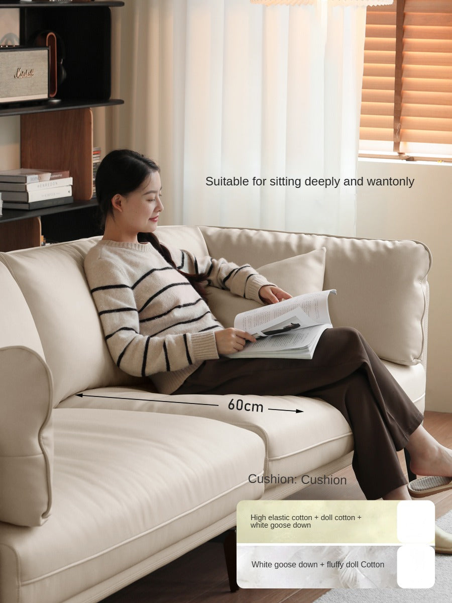 Fabric Straight Italian Down Sofa Cream Style.