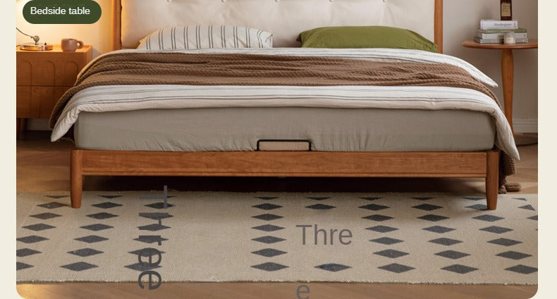 Cherry Solid Wood Soft Retro Bed