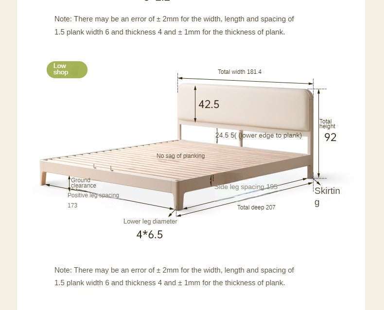 Rubber Wood  Solid Wood Soft Bed Cream Style